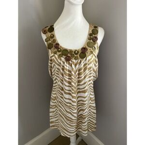 Berek 2 Brown‎ Zebra Print Mini Dress Top Womens XL Animal Print Gold Beaded
